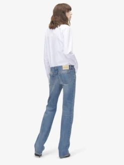 Camicia con ricami in cristalli e foglie dorate da Donna in Bianco Ottico