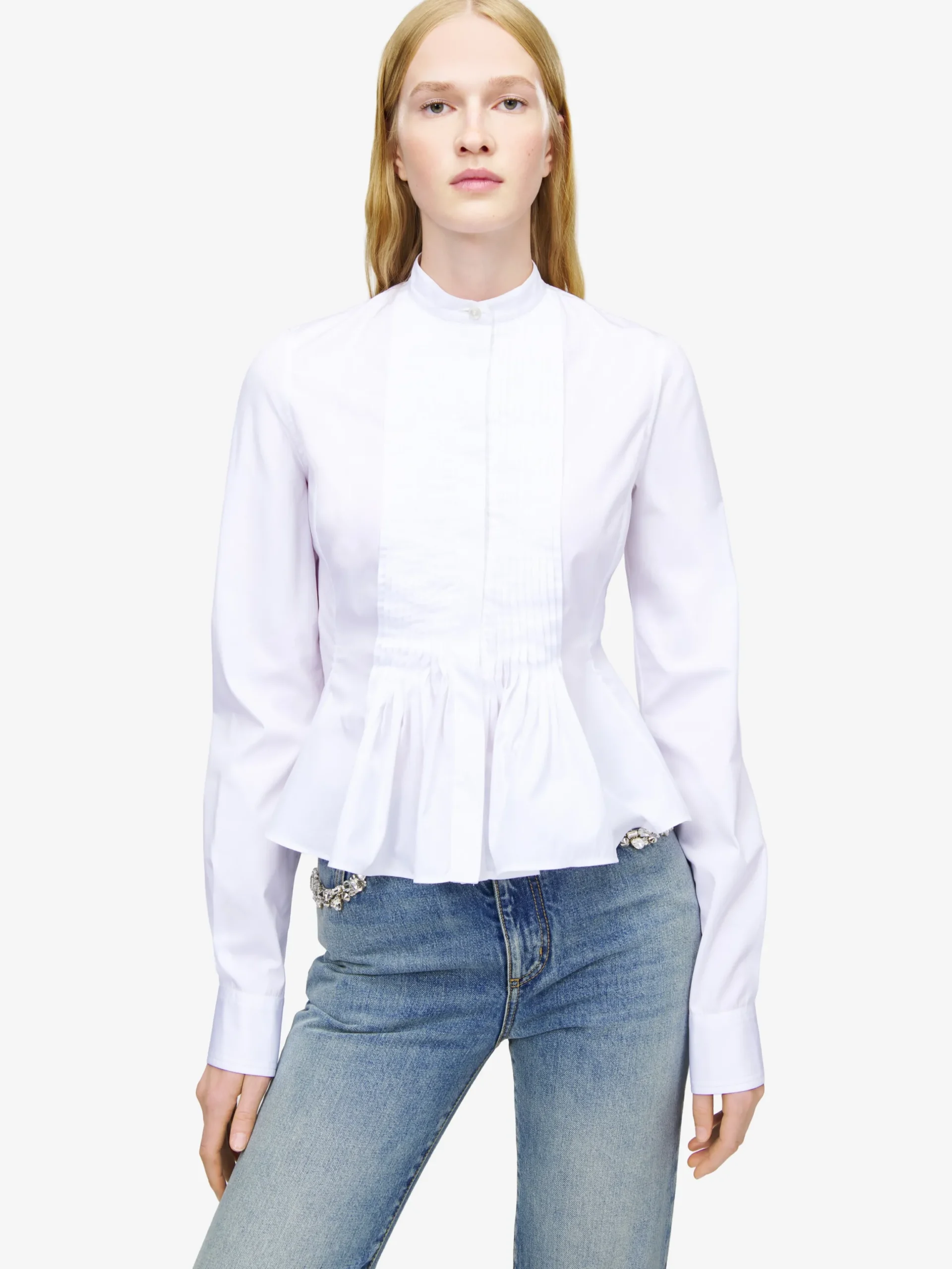 Camicia con volant da Donna in Bianco Ottico