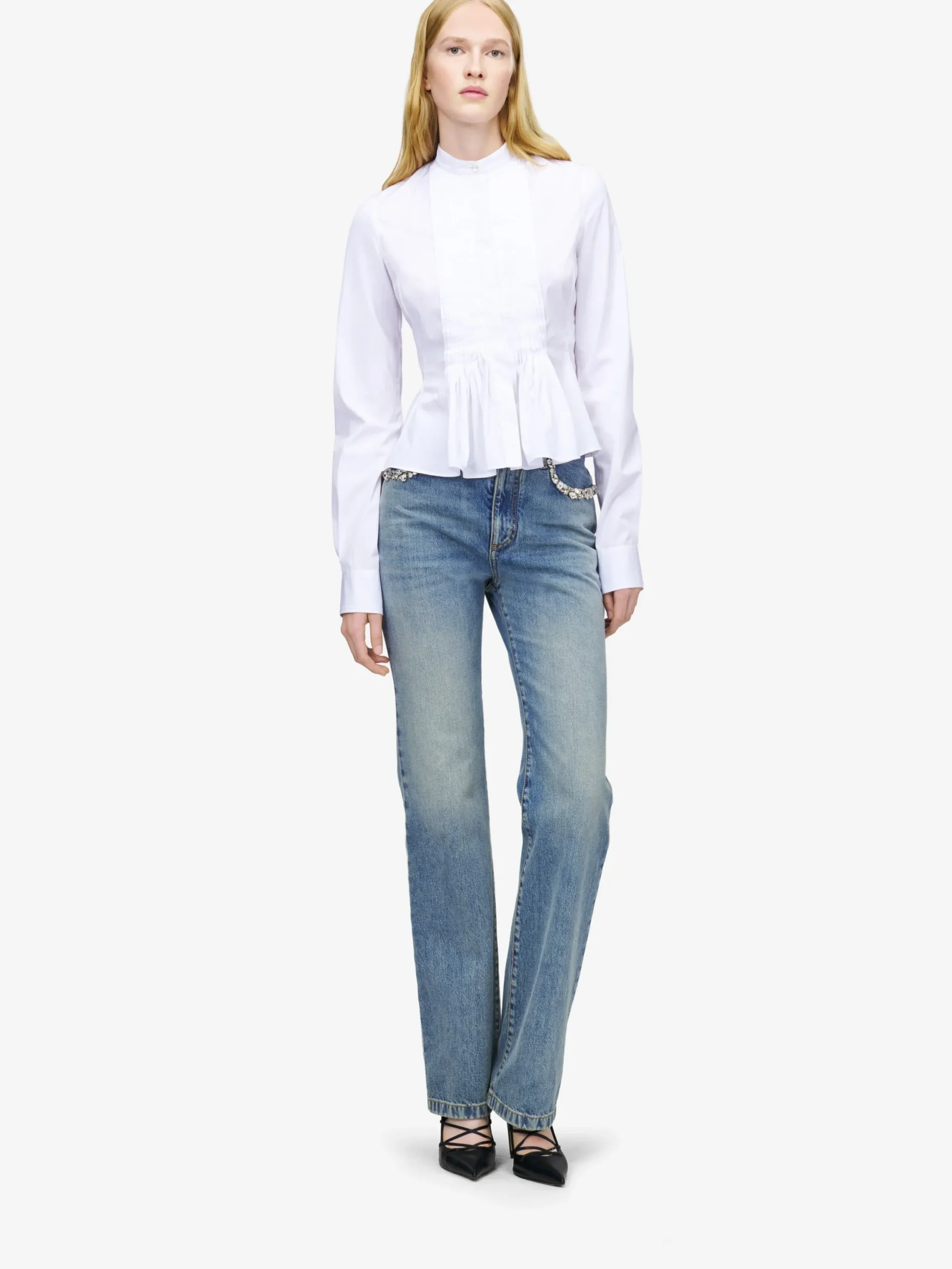 Camicia con volant da Donna in Bianco Ottico