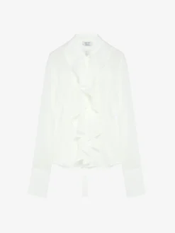 Camicia con volant da Donna in Crema