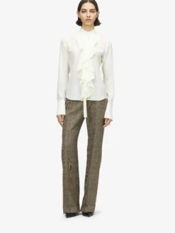 Camicia con volant da Donna in Crema