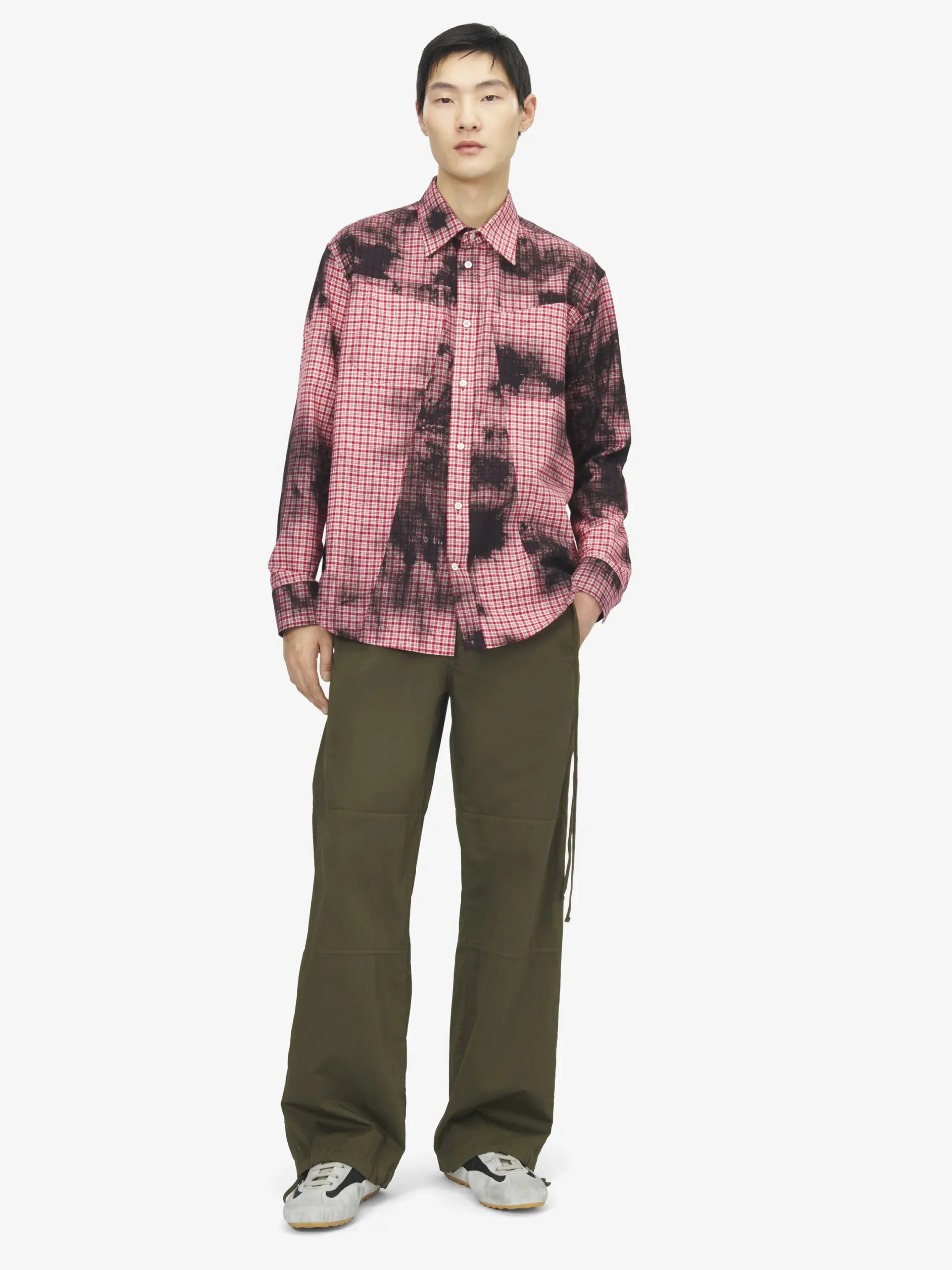 Camicia in flanella a quadretti tie-dye da Uomo in Nero/Rosso