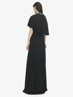 Cappa asimmetrica con ricami floreali da Donna in Nero