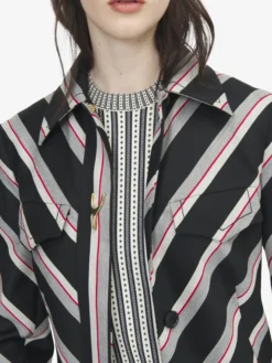 Cappotto a righe Chevron da Donna in Nero/Rosso