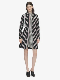 Cappotto a righe Chevron da Donna in Nero/Rosso