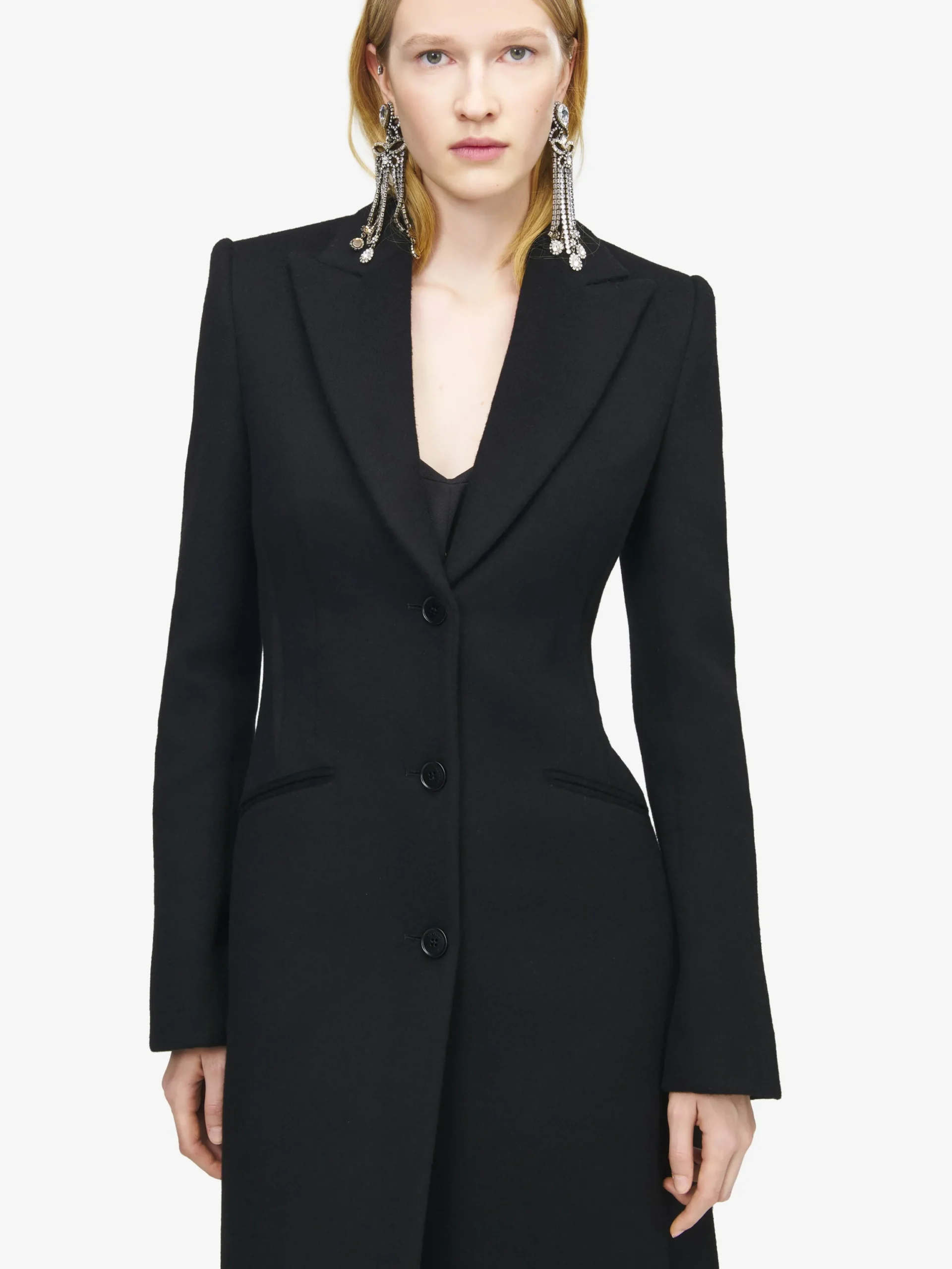 Cappotto monopetto in feltro di lana da Donna in Nero