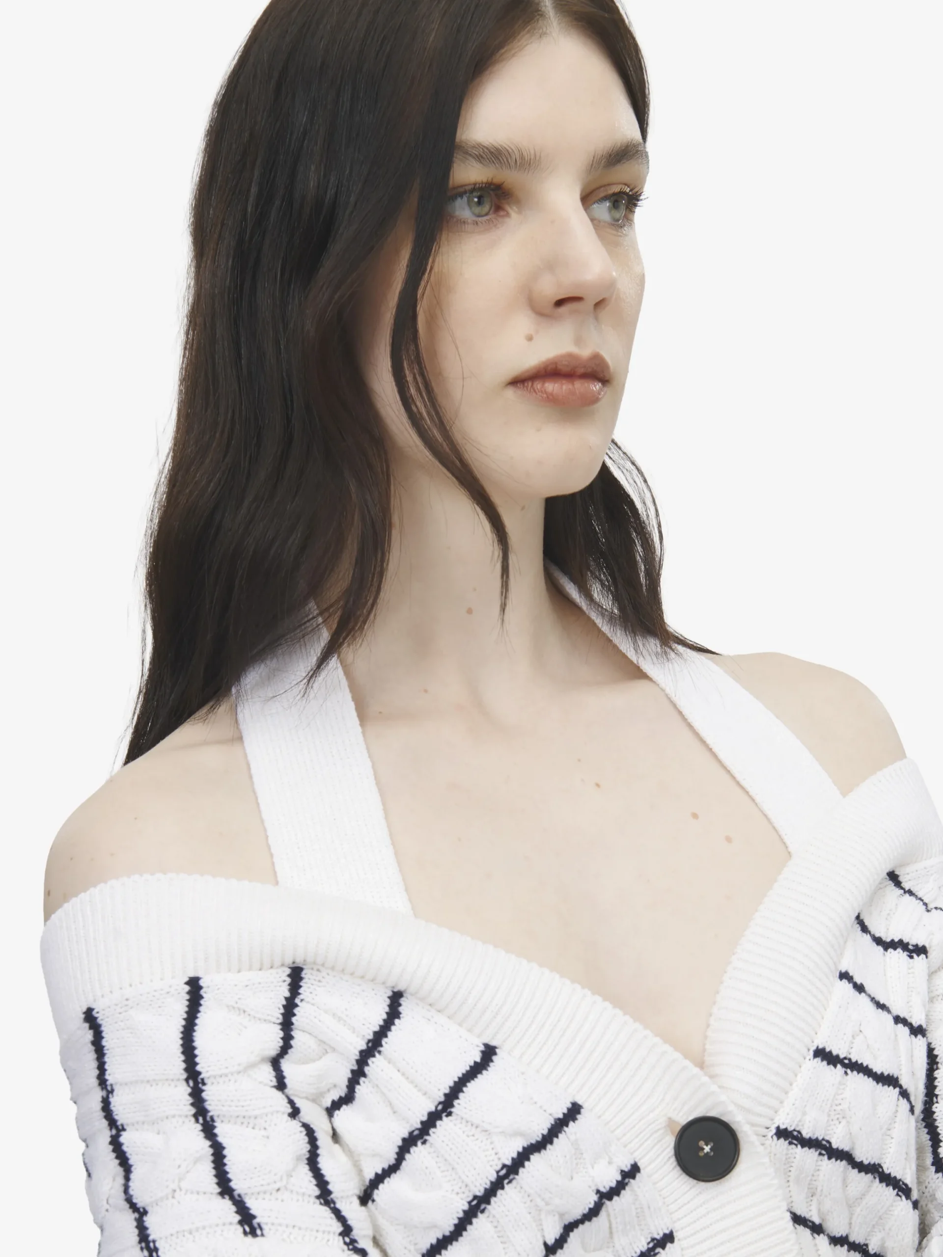 Cardigan a righe con spalle scoperte da Donna in Avorio/Navy
