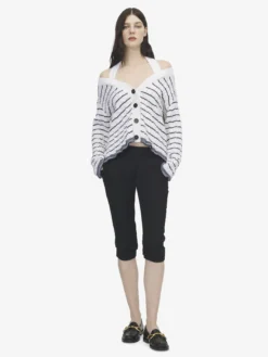 Cardigan a righe con spalle scoperte da Donna in Avorio/Navy