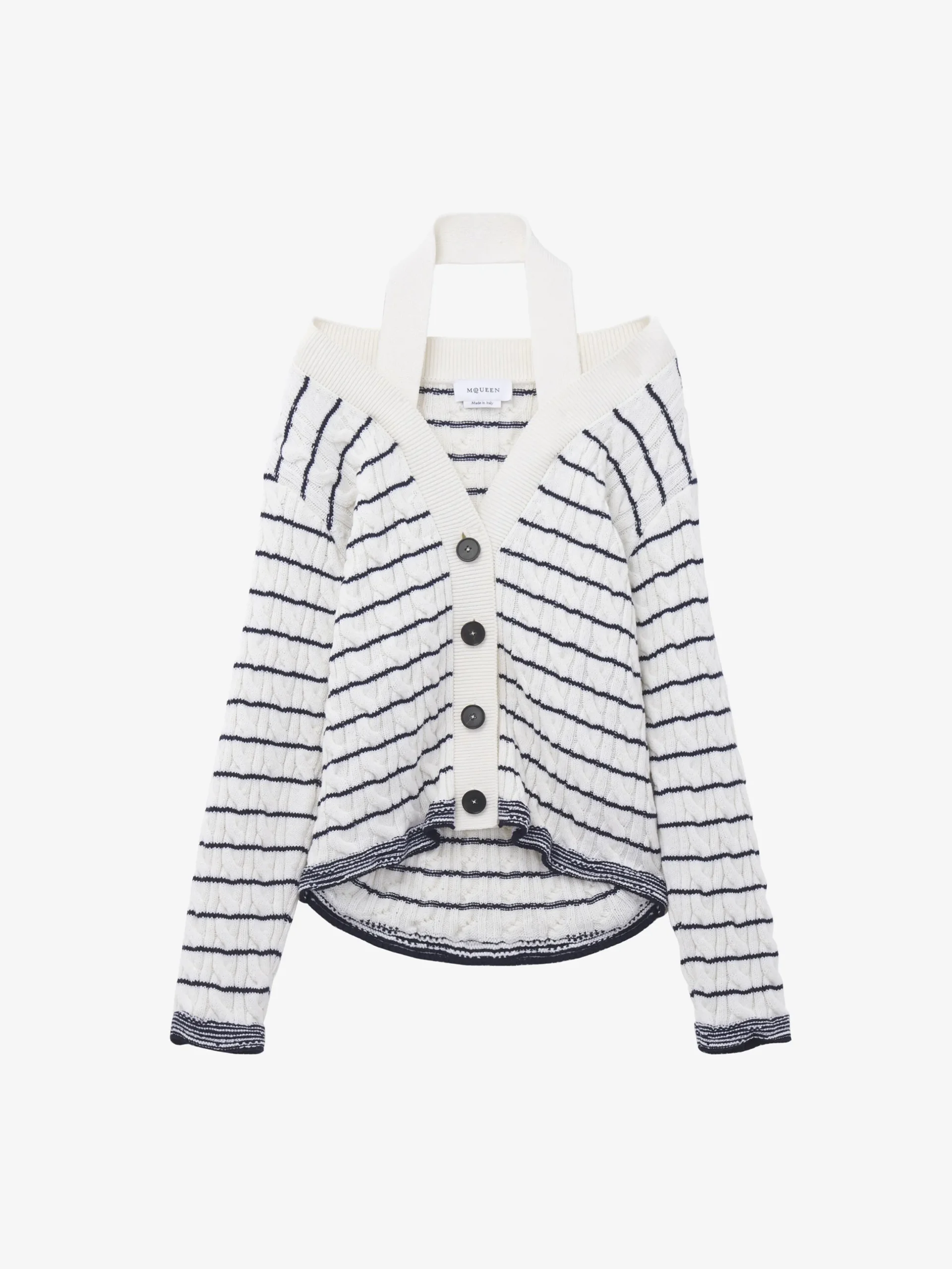 Cardigan a righe con spalle scoperte da Donna in Avorio/Navy