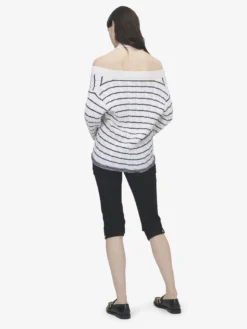 Cardigan a righe con spalle scoperte da Donna in Avorio/Navy