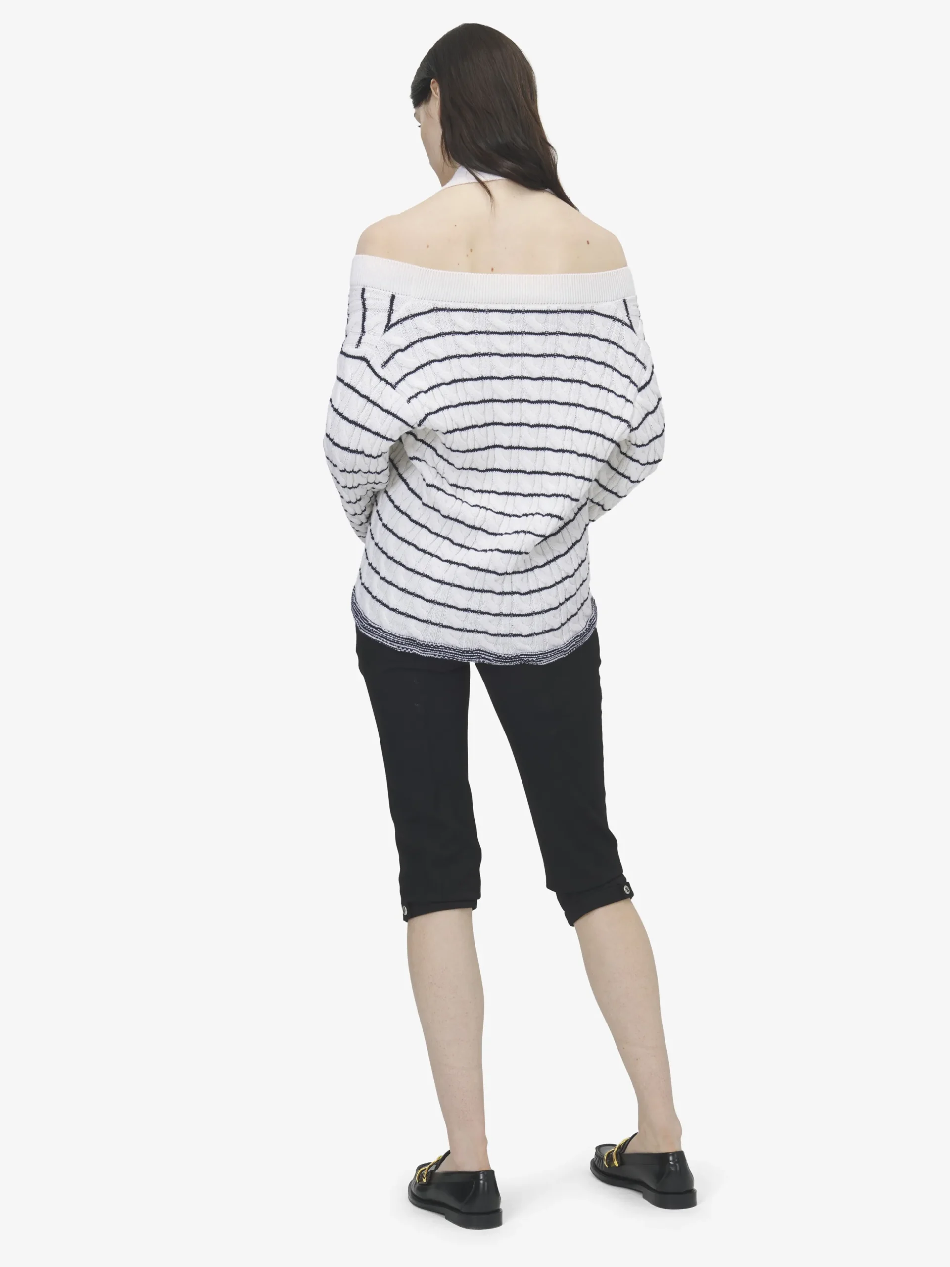 Cardigan a righe con spalle scoperte da Donna in Avorio/Navy