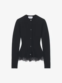 Cardigan con volant e inserti in pizzo da Donna in Nero