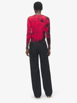 Cardigan floreale in jacquard da Donna in Rosso/Nero