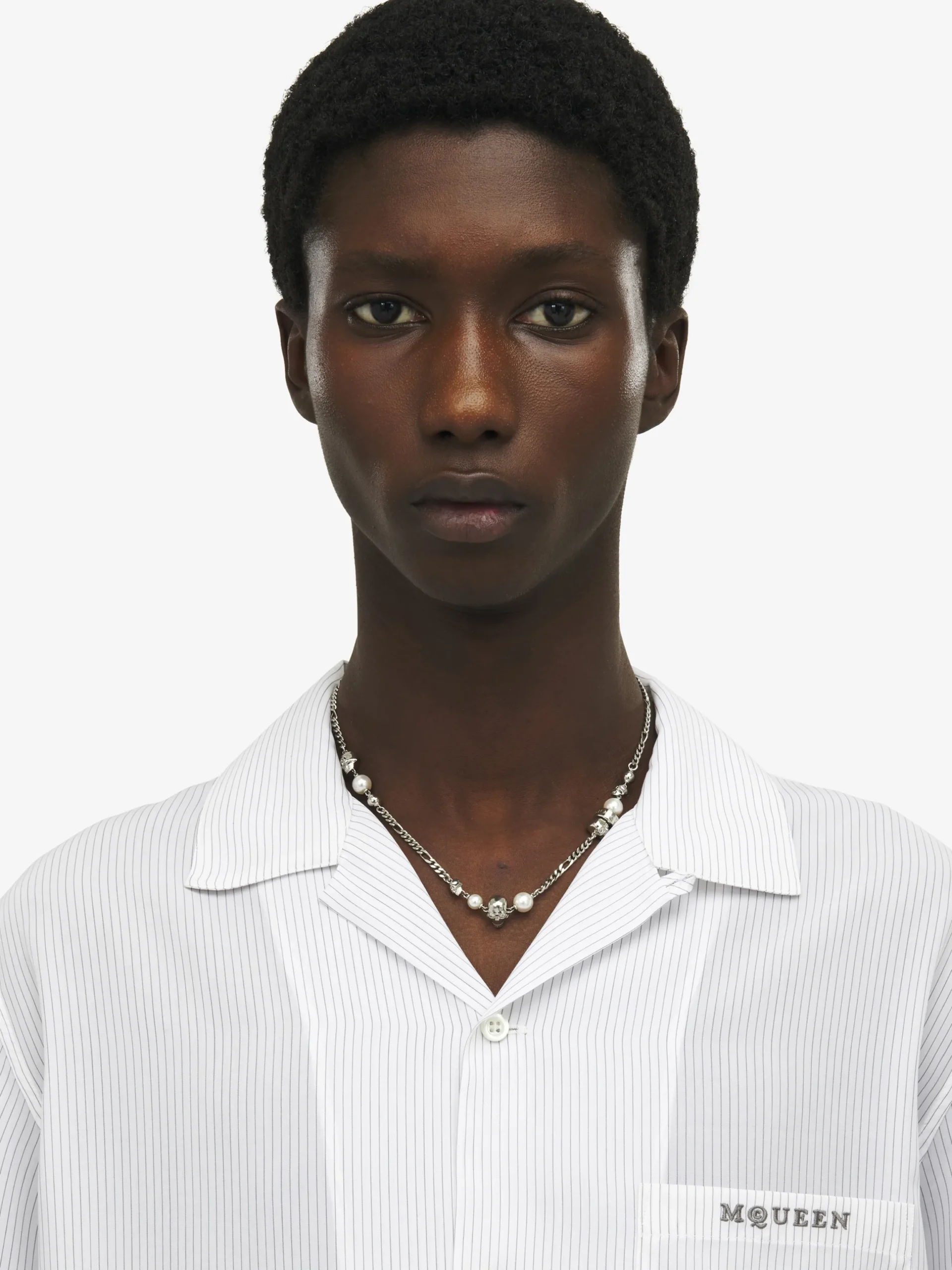 Collana Skull con perla da Uomo in Finitura palladio