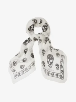 Foulard Skull Classico in Chiffon di Seta in Avorio/Nero