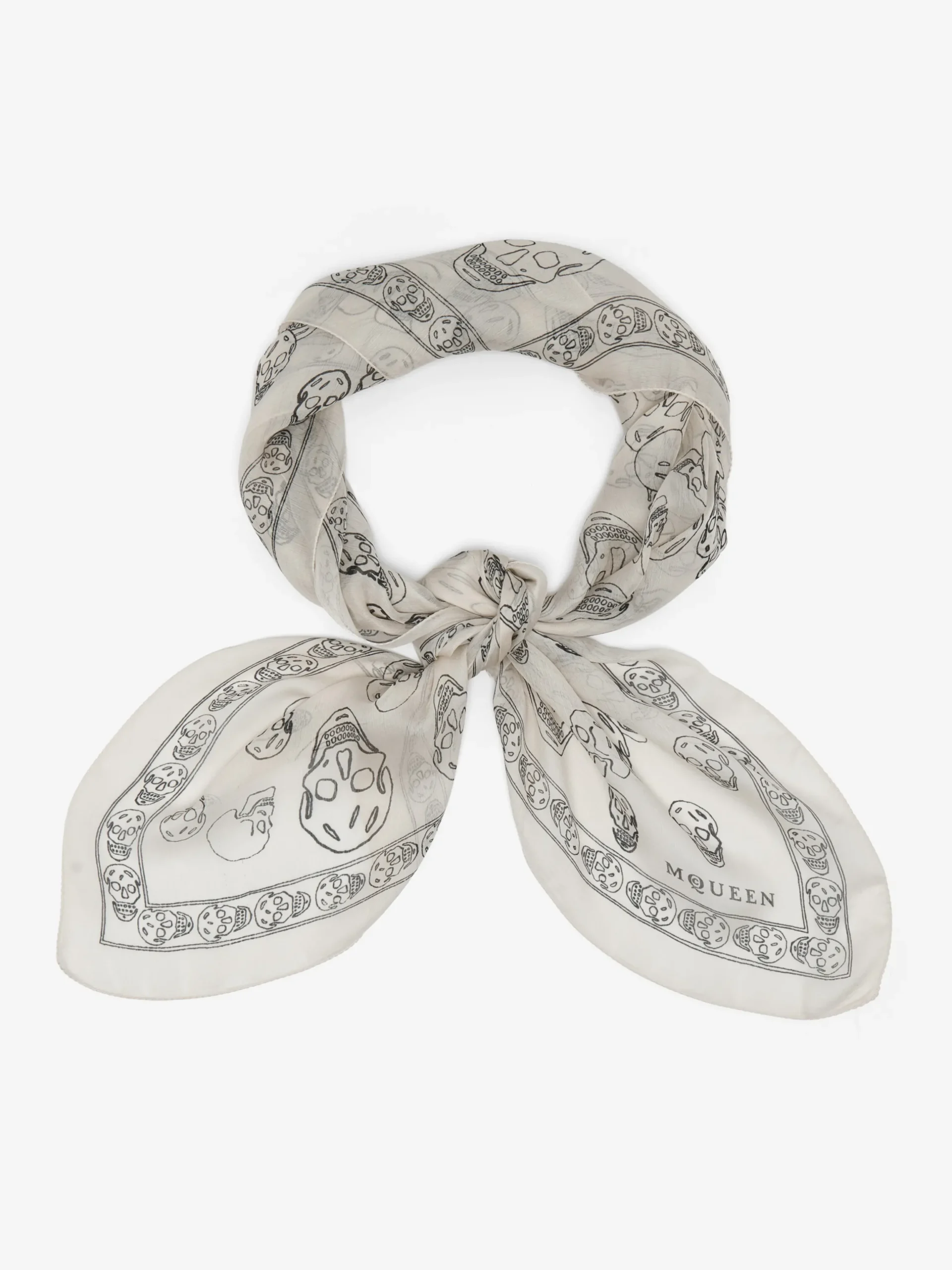 Foulard Skull dipinto a mano da Donna in Avorio/Nero