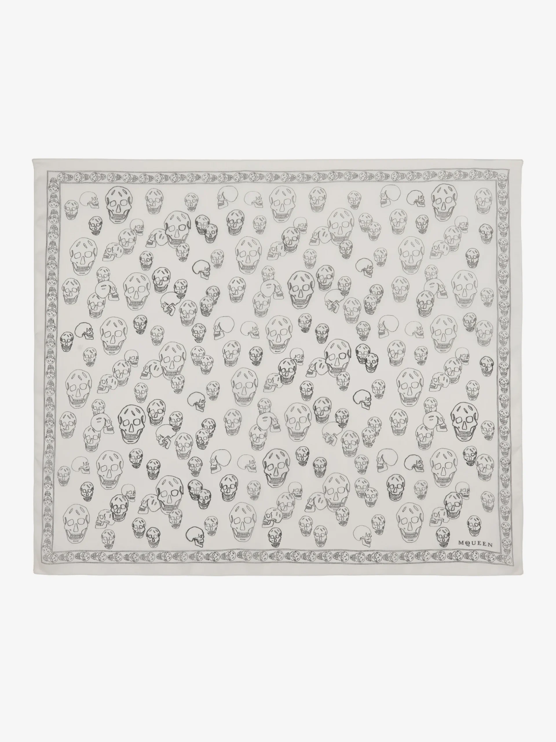 Foulard Skull dipinto a mano da Donna in Avorio/Nero