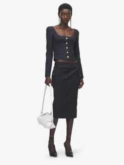 Giacca aderente gessata da Donna in Blu Navy