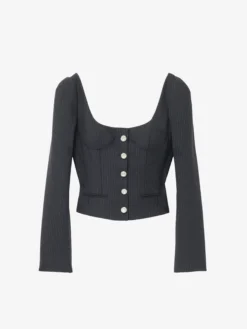 Giacca aderente gessata da Donna in Blu Navy