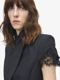 Giacca a maniche corte gessata da Donna in Blu Navy