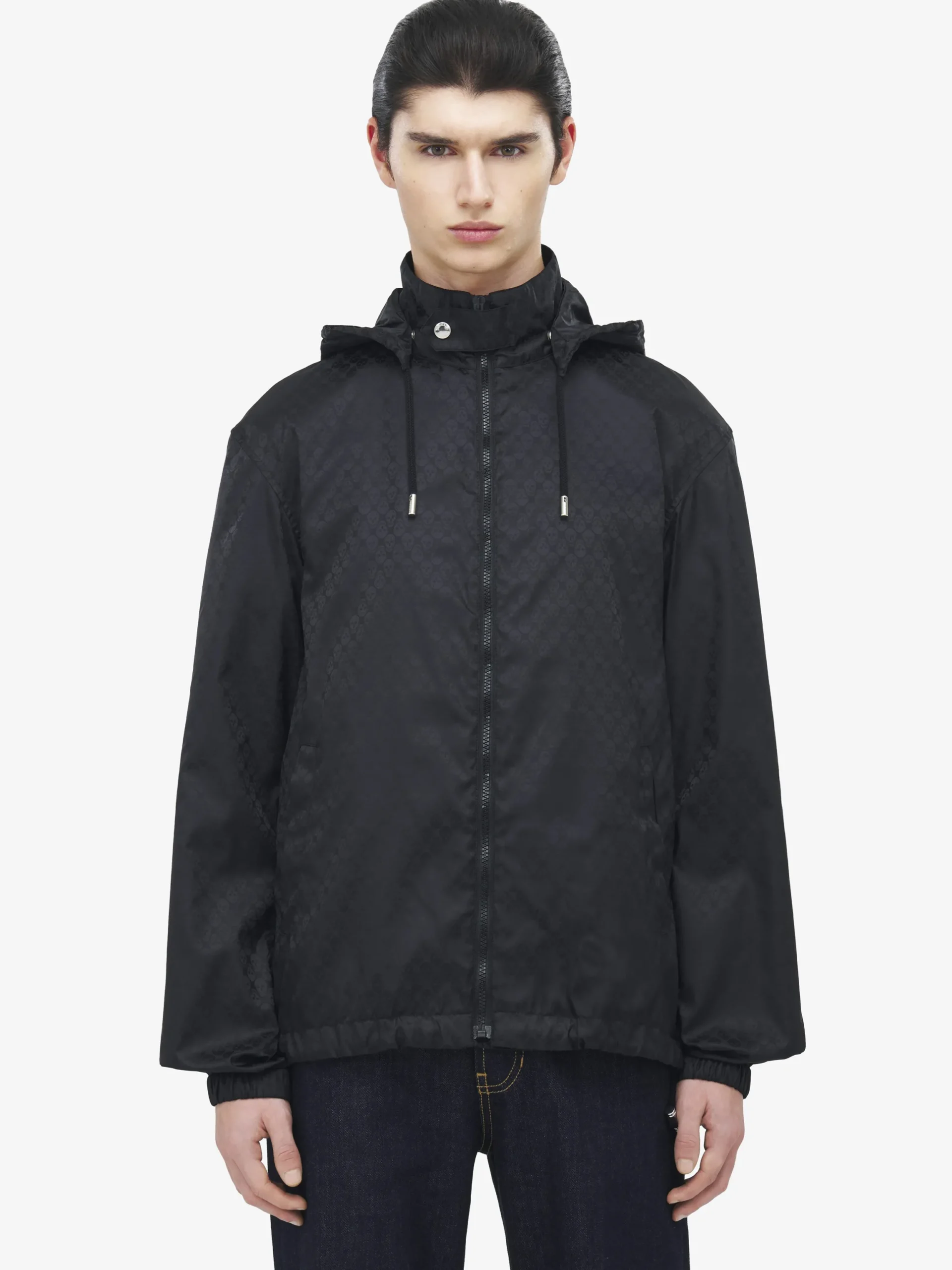 Giacca a vento con motivo Skull in jacquard da Uomo in Nero