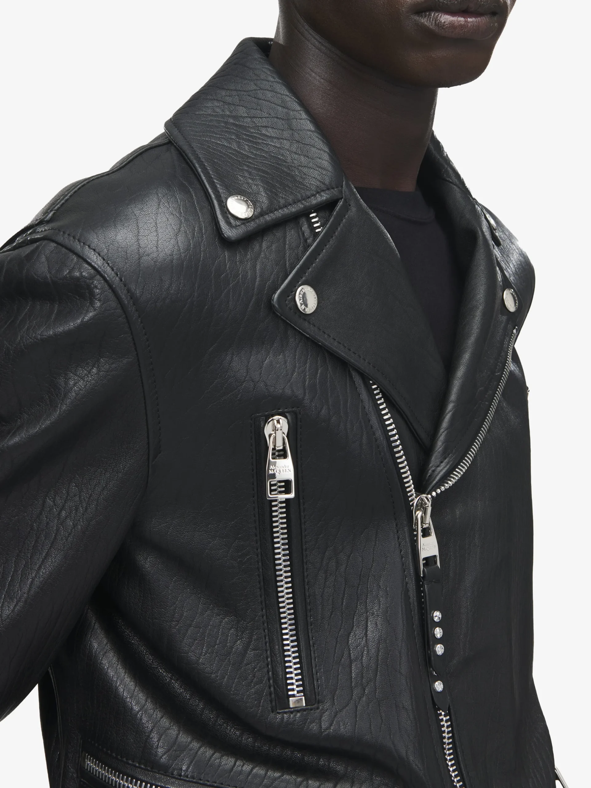 Giacca Biker in Pelle da Uomo in Nero
