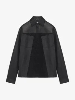 Giacca-camicia in pelle da Uomo in Nero