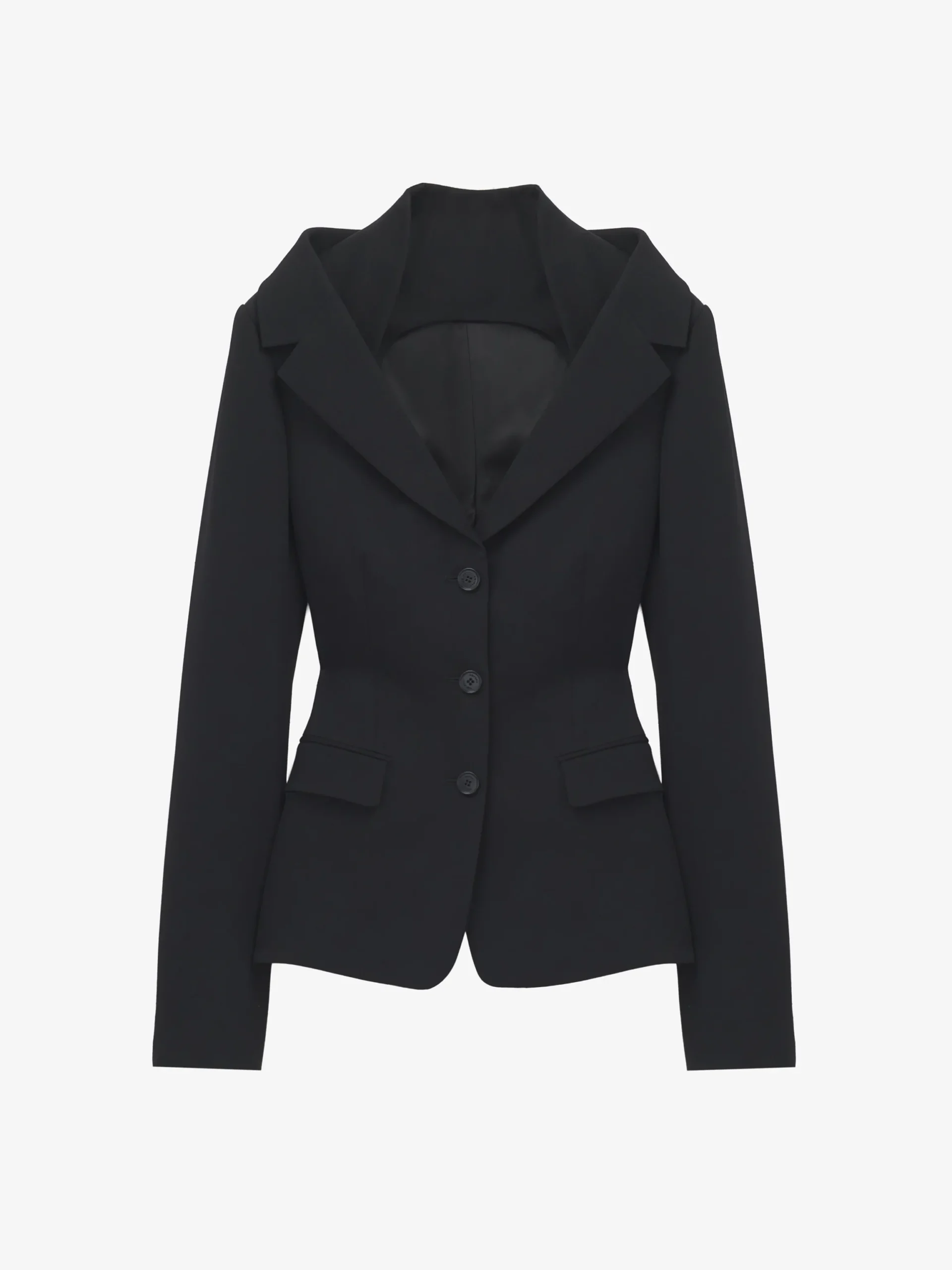 Giacca con harness e spalle scoperte da Donna in Nero