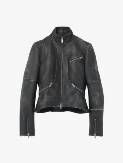 Giacca corta in pelle spazzolata da Donna in Nero