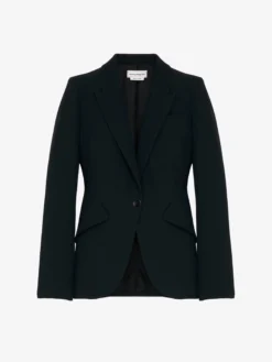 Giacca in Crêpe Sottile con Spalle a Punta da Donna in Nero