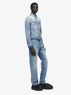 Giacca in denim con colletto rialzato da Uomo in Washed Blue