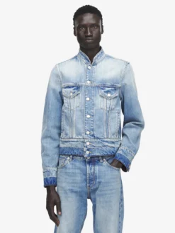Giacca in denim con colletto rialzato da Uomo in Washed Blue