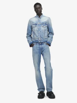 Giacca in denim con colletto rialzato da Uomo in Washed Blue