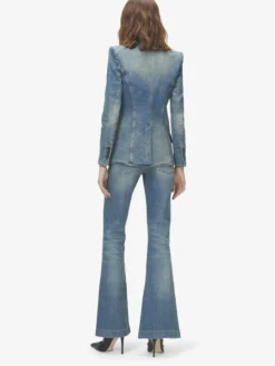 GIacca in Denim Elasticizzato da Donna in Washed Blue