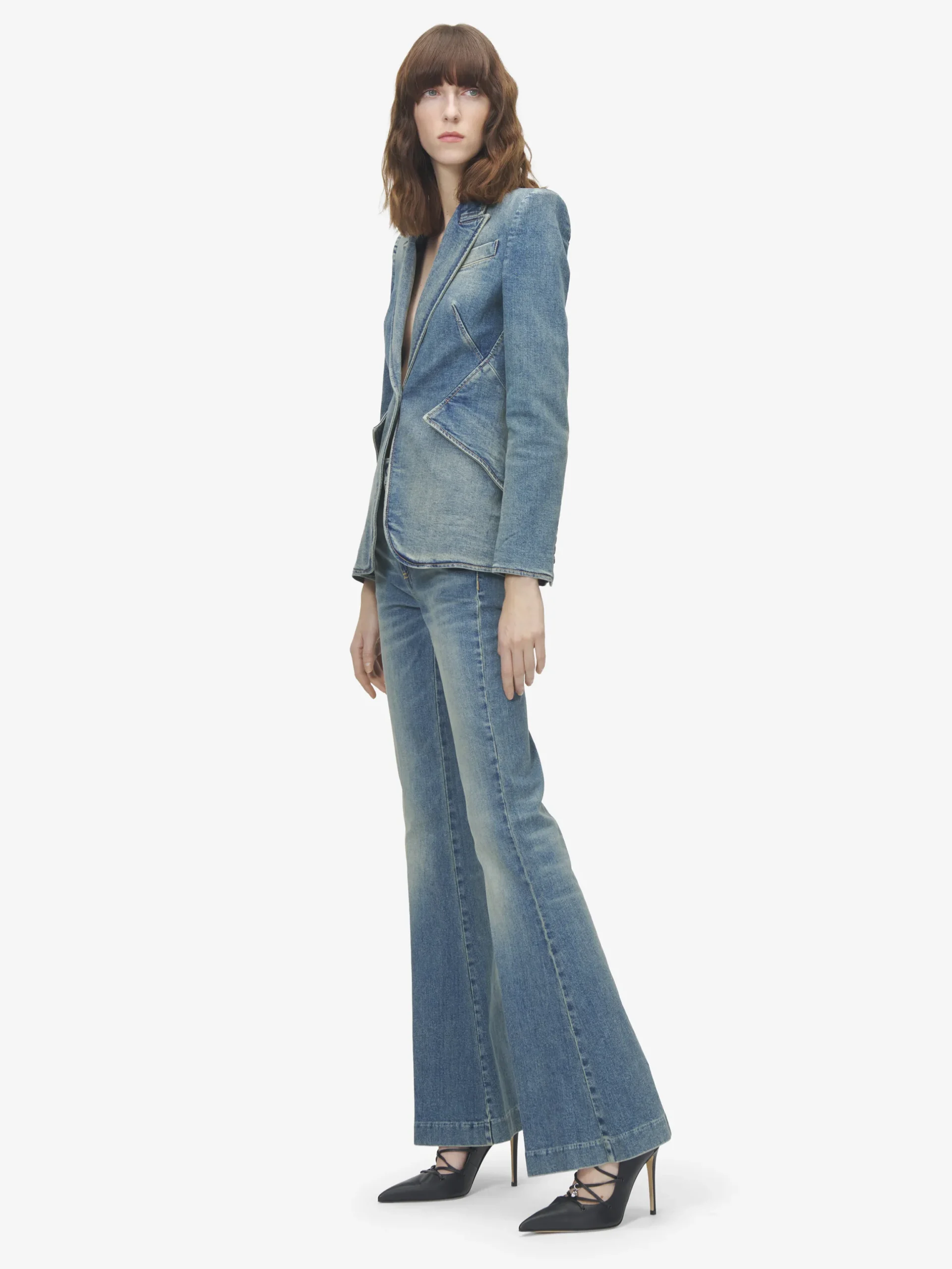 GIacca in Denim Elasticizzato da Donna in Washed Blue