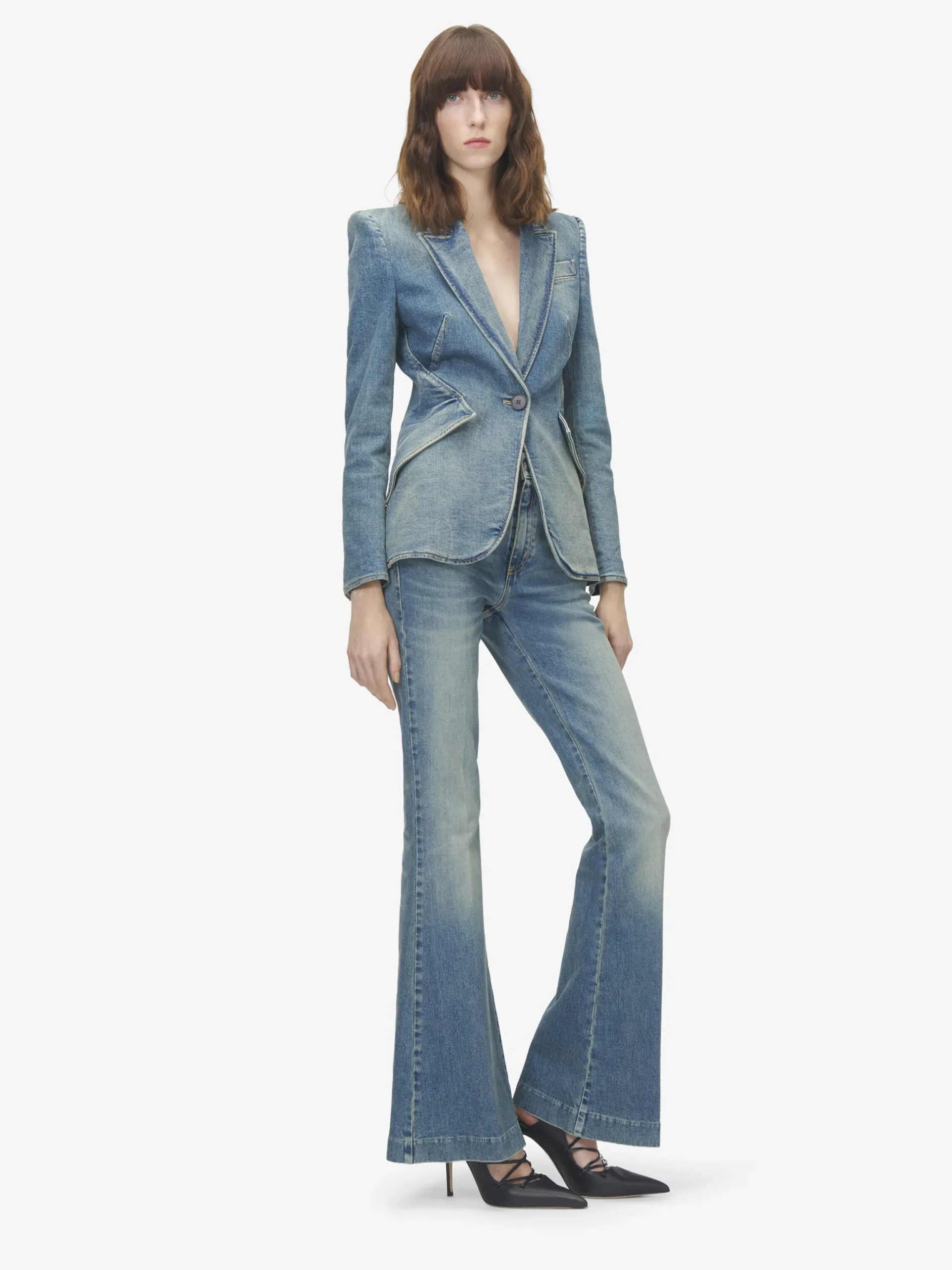 GIacca in Denim Elasticizzato da Donna in Washed Blue