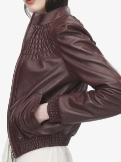 Giacca in pelle con dettagli smock da Donna in Bordeaux
