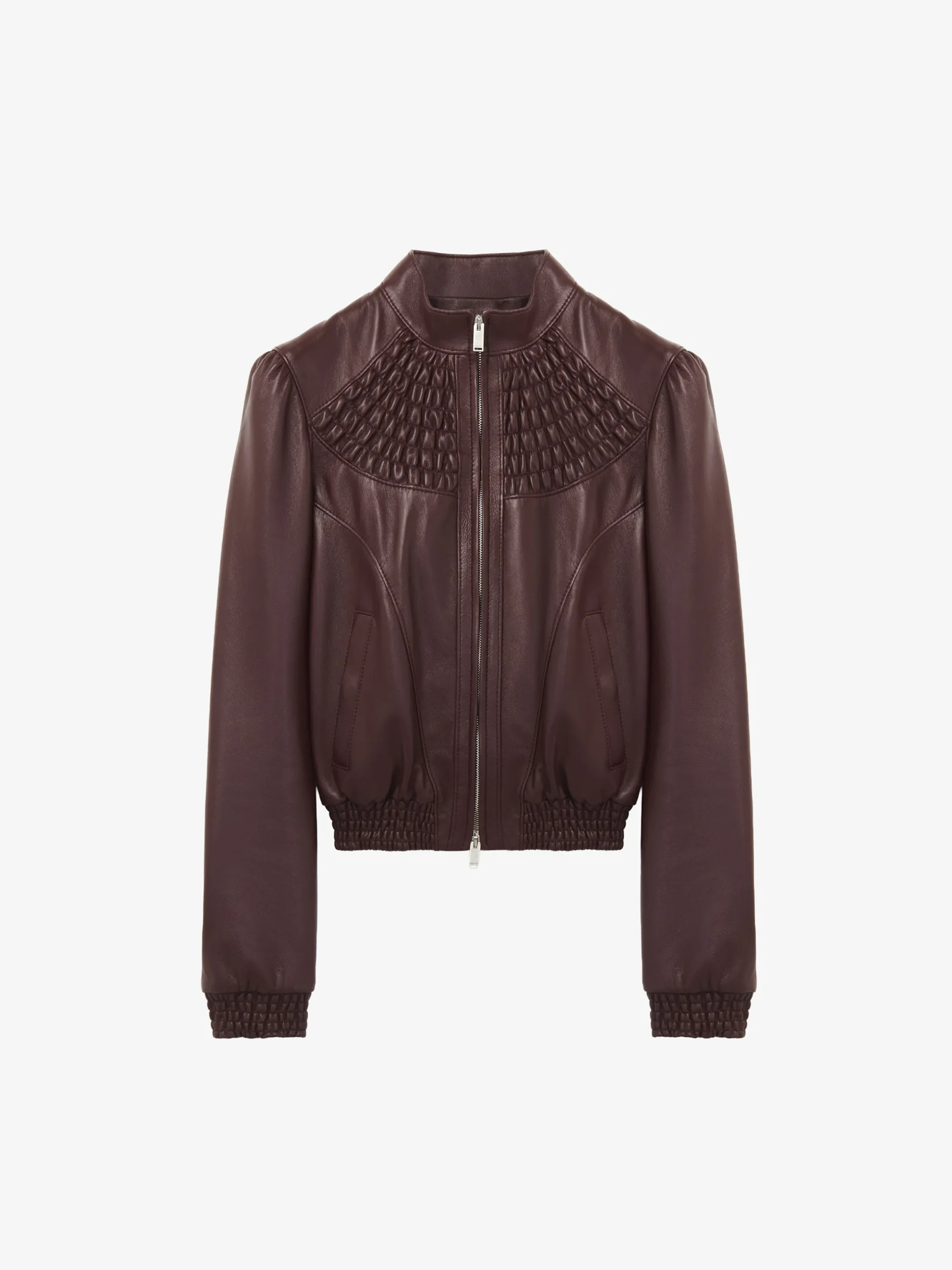 Giacca in pelle con dettagli smock da Donna in Bordeaux