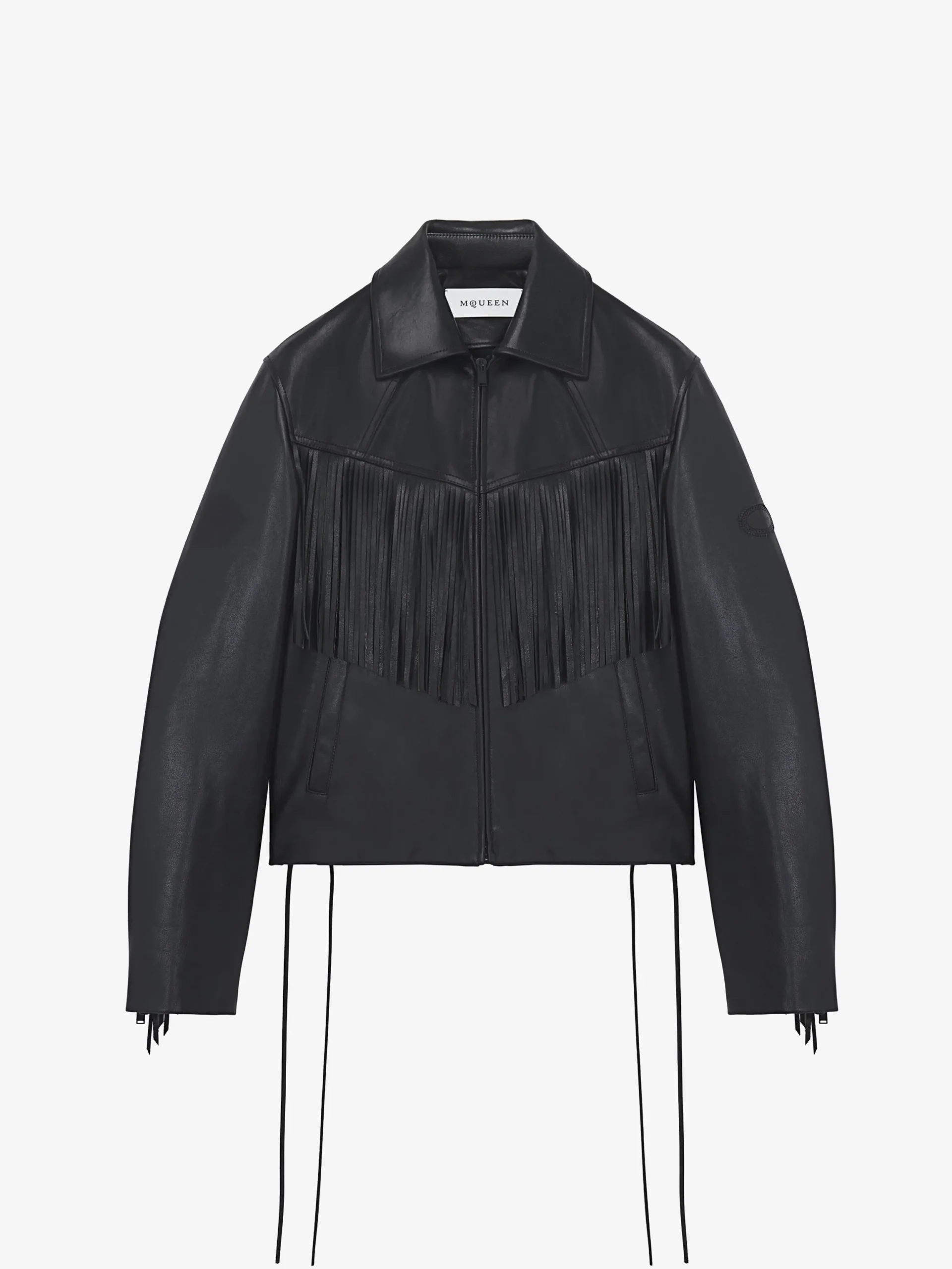 Giacca in pelle con frange da Uomo in Nero
