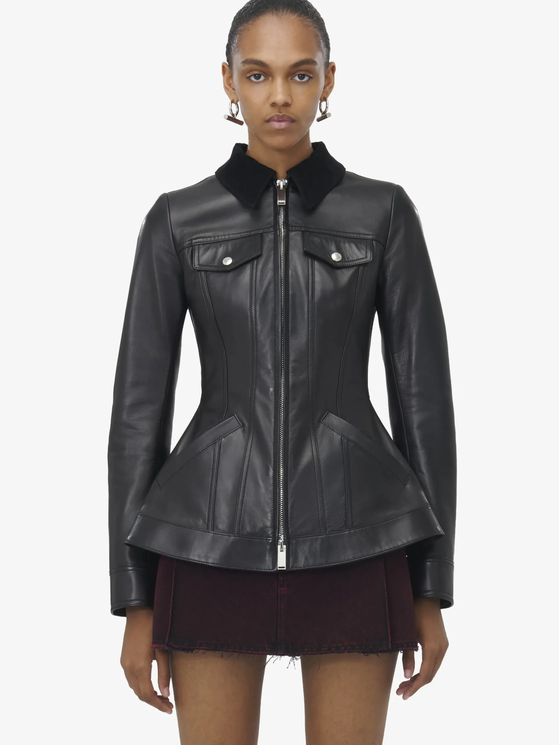 Giacca in pelle con peplo da Donna in Nero