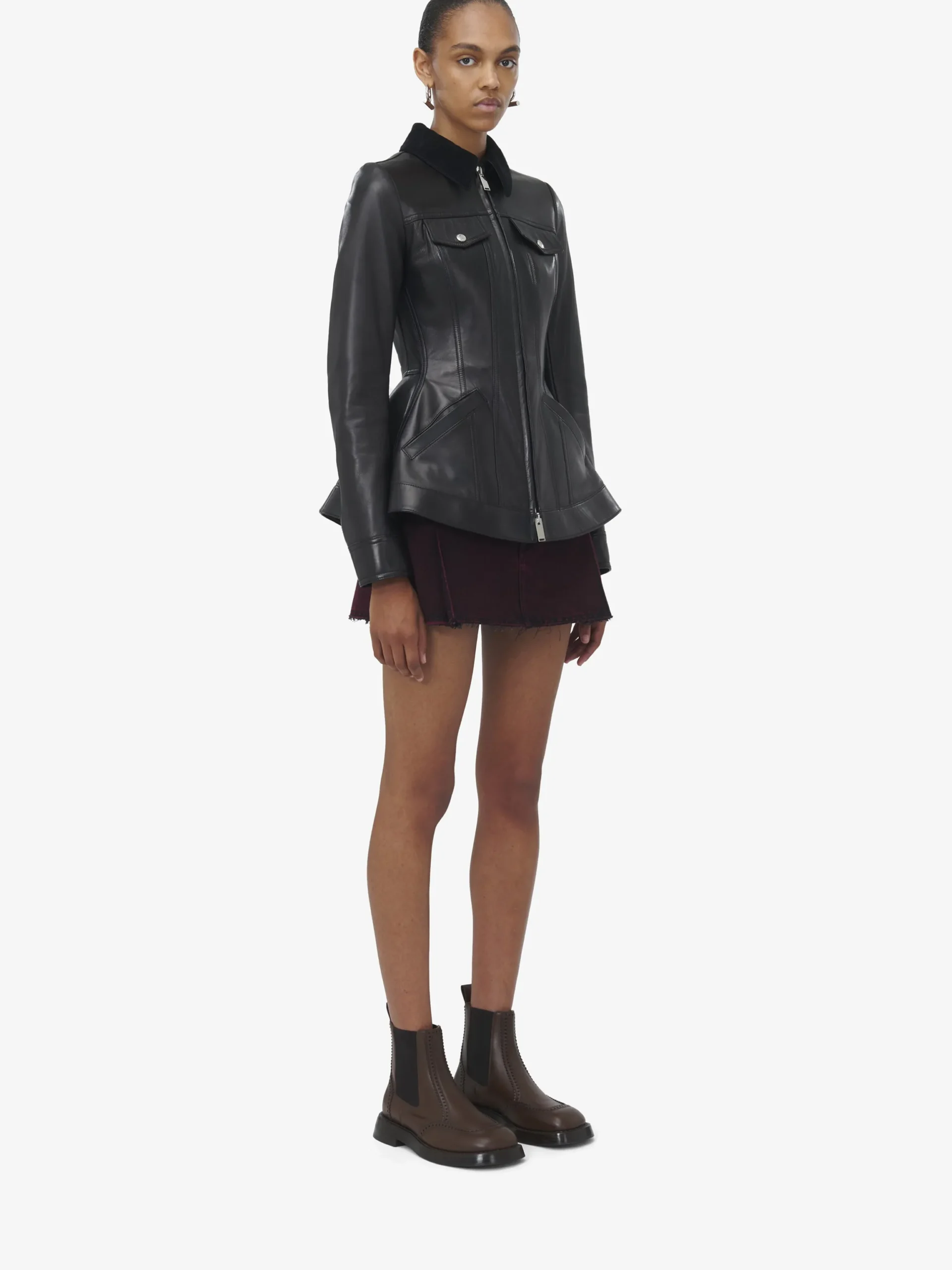Giacca in pelle con peplo da Donna in Nero