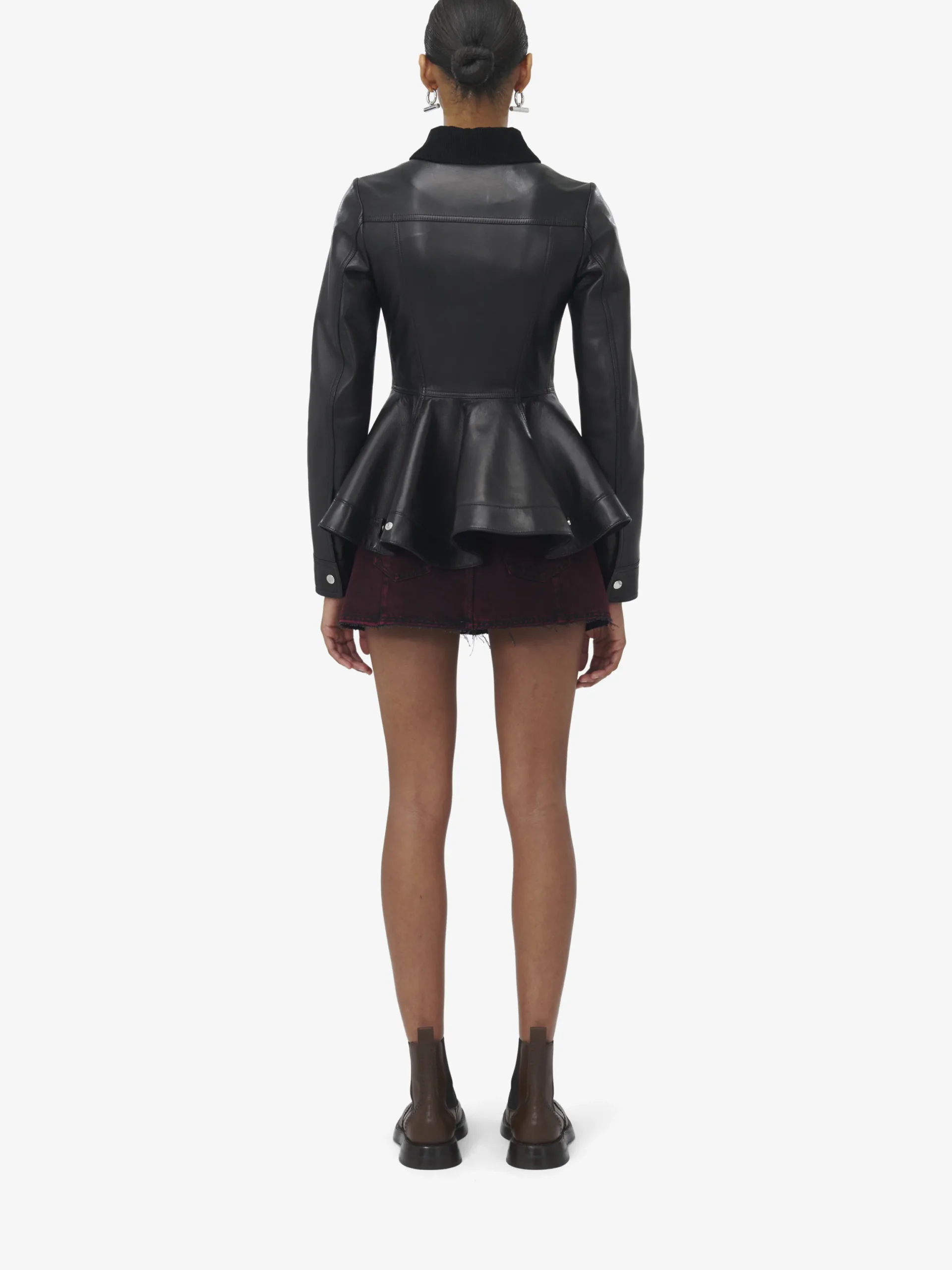 Giacca in pelle con peplo da Donna in Nero