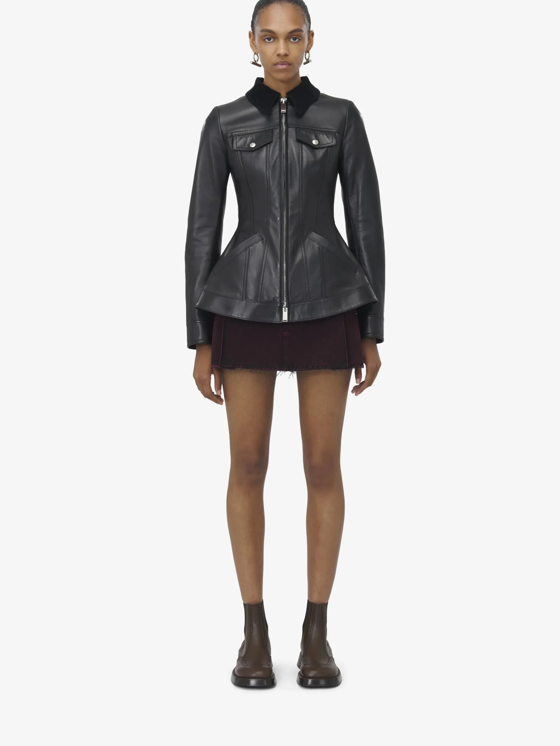 Giacca in pelle con peplo da Donna in Nero