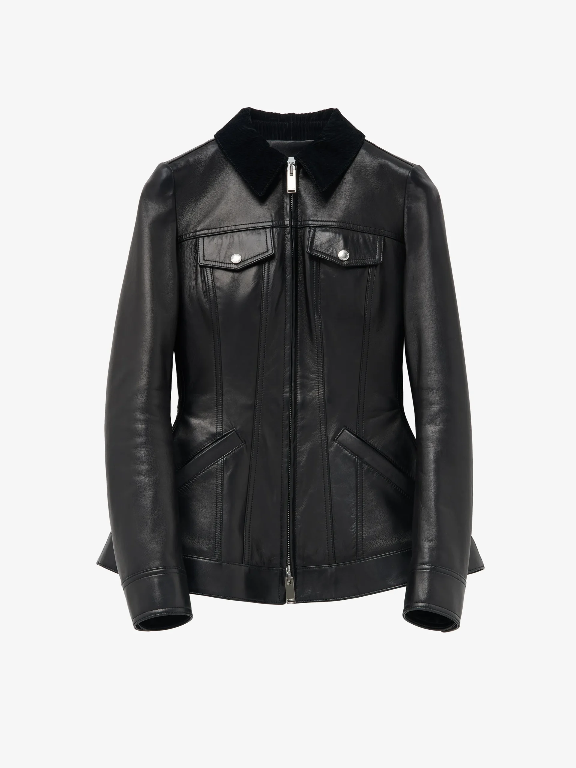 Giacca in pelle con peplo da Donna in Nero