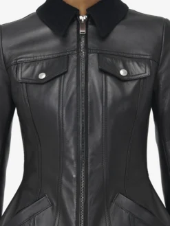 Giacca in pelle con peplo da Donna in Nero