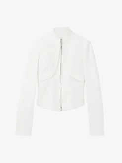 Giacca in pelle con ricami floreali da Donna in Bianco