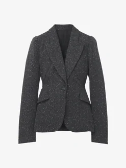 Giacca monopetto con motivo gessato screziato da Donna in Grigio