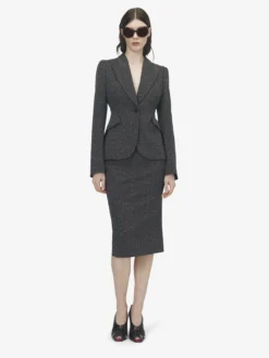 Giacca monopetto con motivo gessato screziato da Donna in Grigio