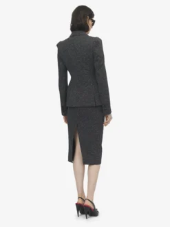 Giacca monopetto con motivo gessato screziato da Donna in Grigio