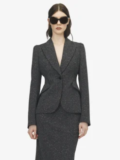 Giacca monopetto con motivo gessato screziato da Donna in Grigio